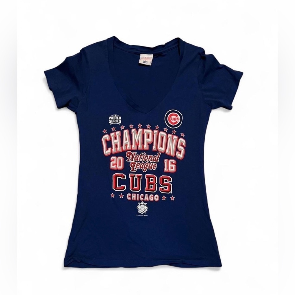 MLB Chicago Cubs Champions Women’s V-Neck Short Sleeved T-Shirt Size Small